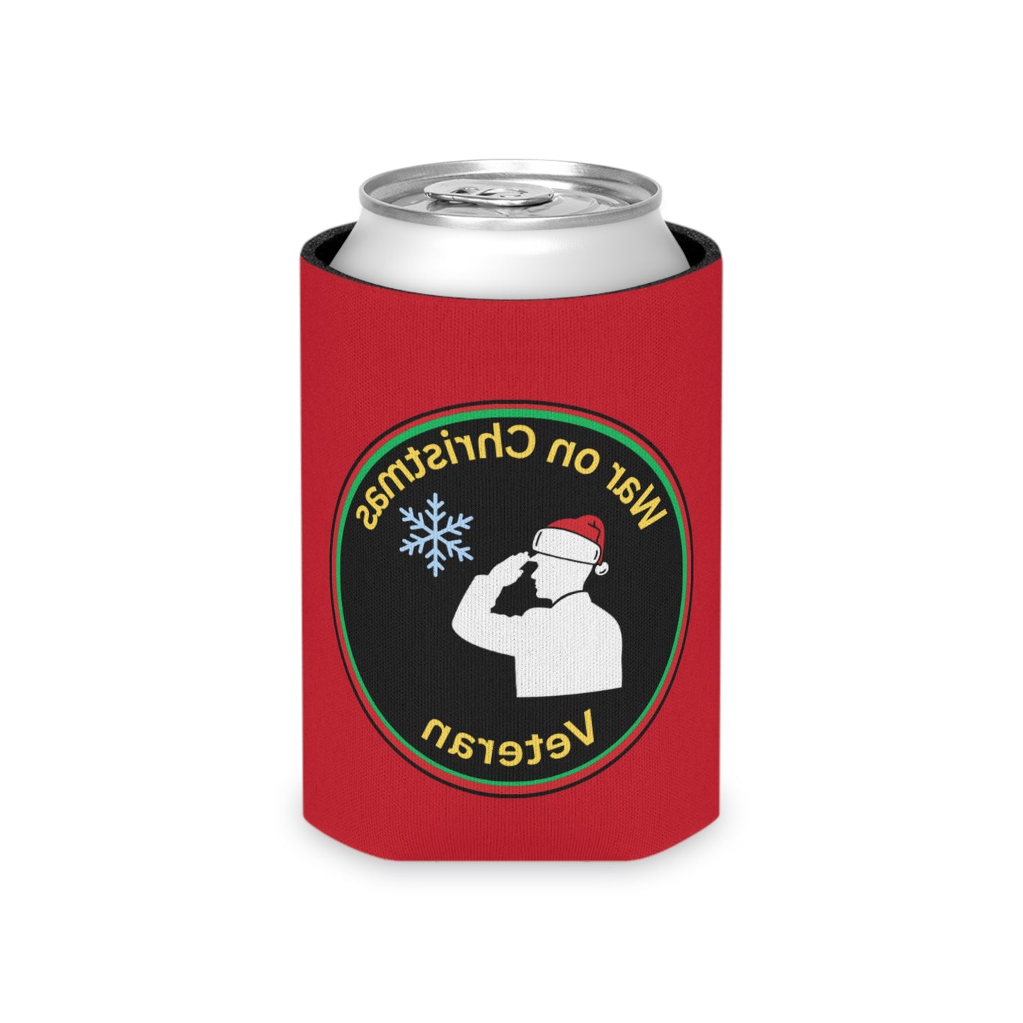 “War on Christmas Veteran” Parody Can Koozie- Red