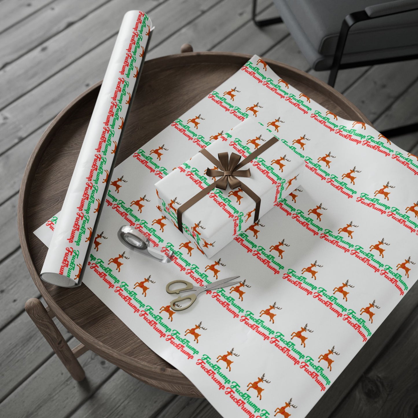 F**** Trump Christmas Holiday Pattern Wrapping Paper- White