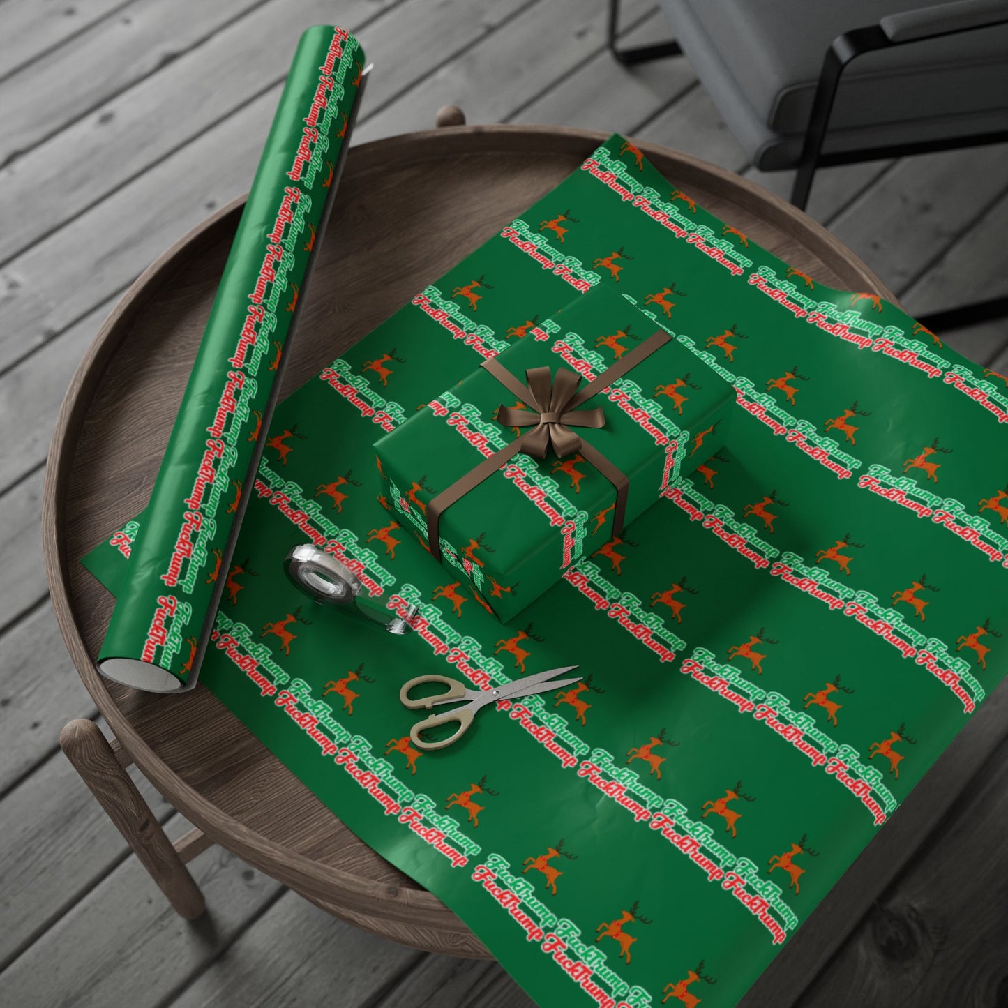 F**** Trump Christmas Holiday Pattern Wrapping Paper- Green