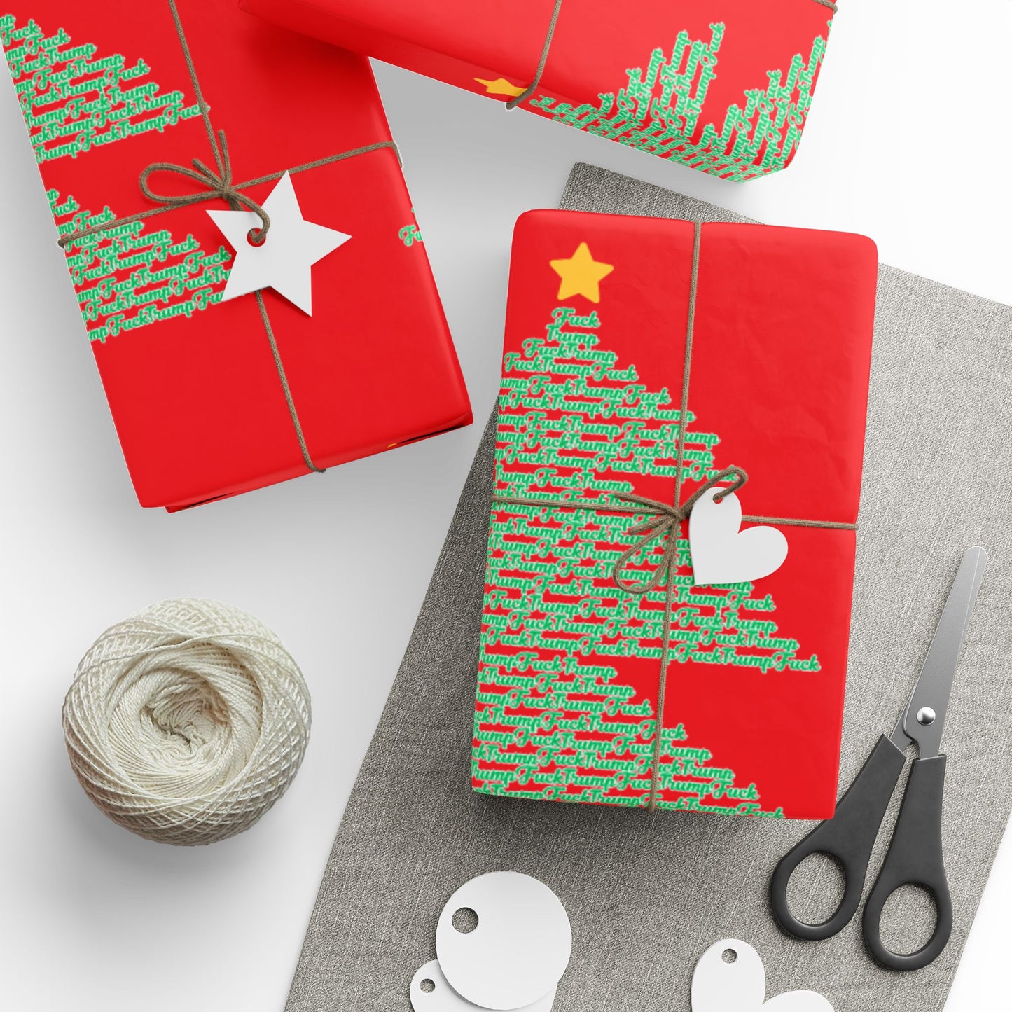 F*** Trump Christmas Tree Holiday Pattern Wrapping Paper- Red