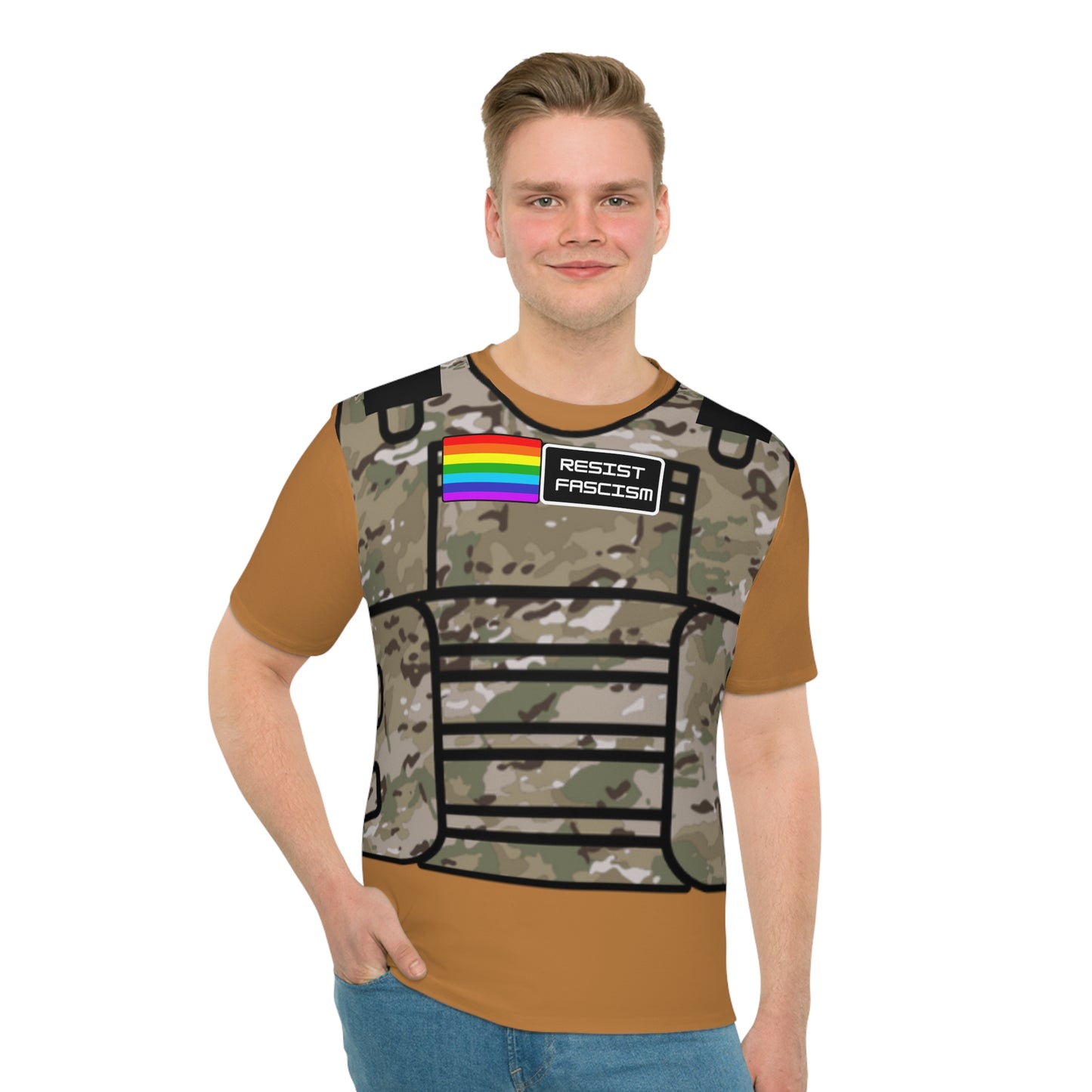 Unisex Camo Tactical Vest T-Shirt- Light Brown