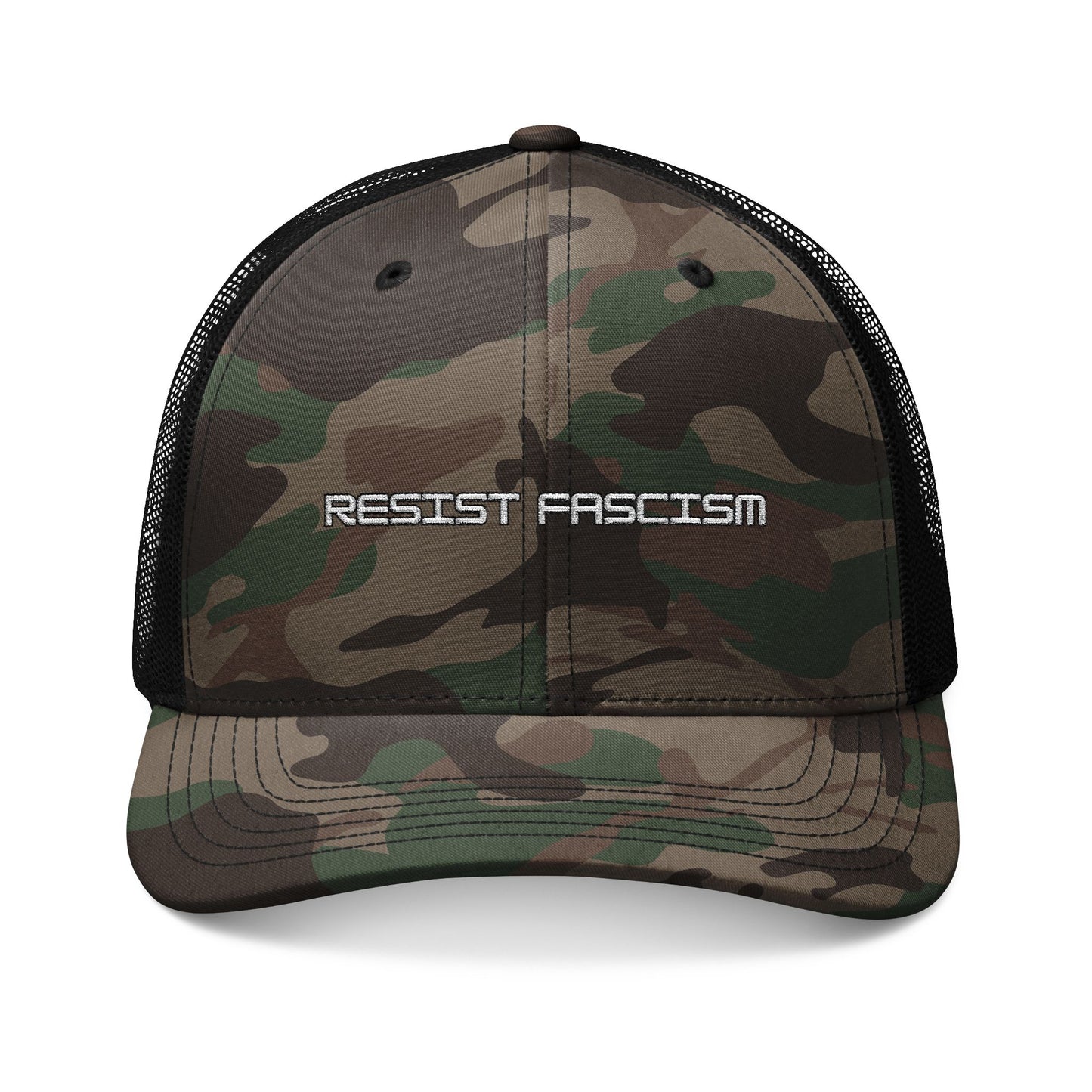 "Resist Fascism" Camo Trucker Hat