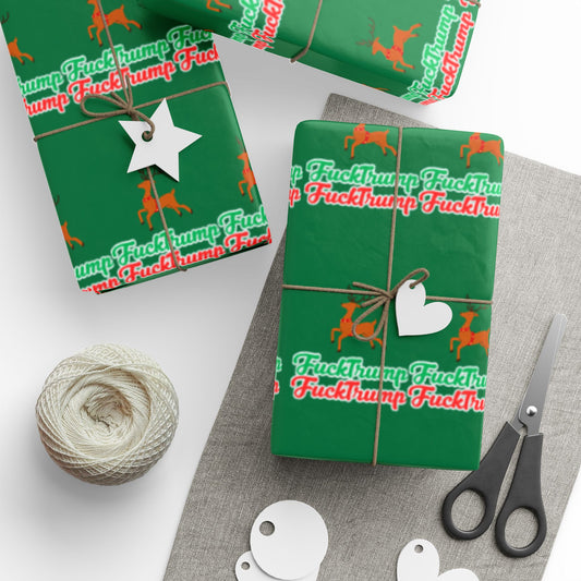 F**** Trump Christmas Holiday Pattern Wrapping Paper- Green