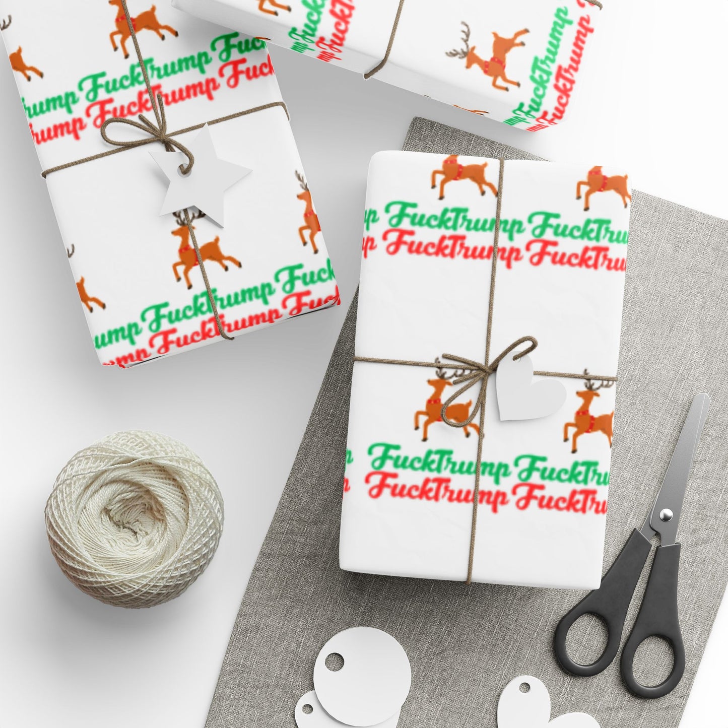 F**** Trump Christmas Holiday Pattern Wrapping Paper- White