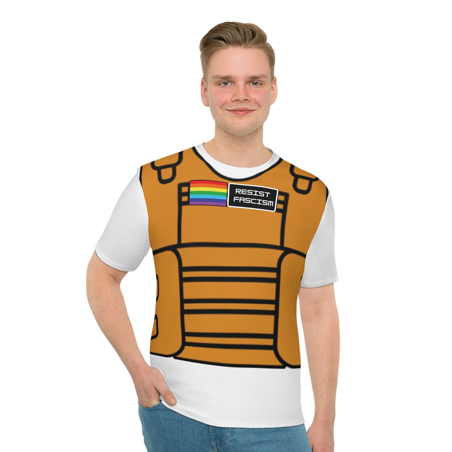 Unisex Tan Tactical Vest T-Shirt- White