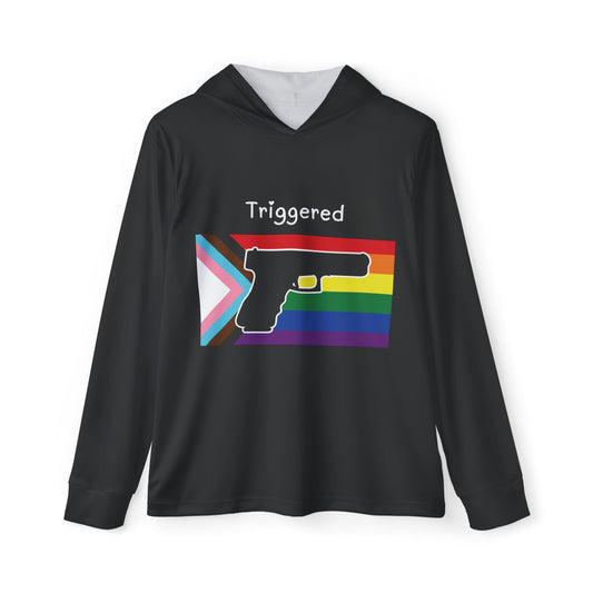 Unisex Pride Flag "Triggered" Performance Hoodie- Black