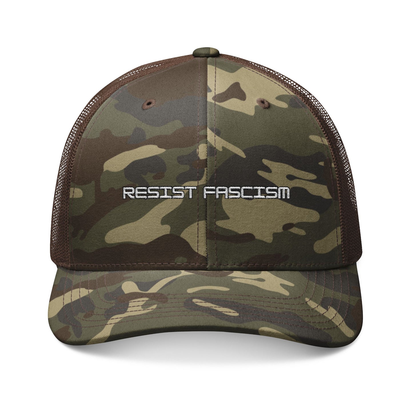 "Resist Fascism" Camo Trucker Hat