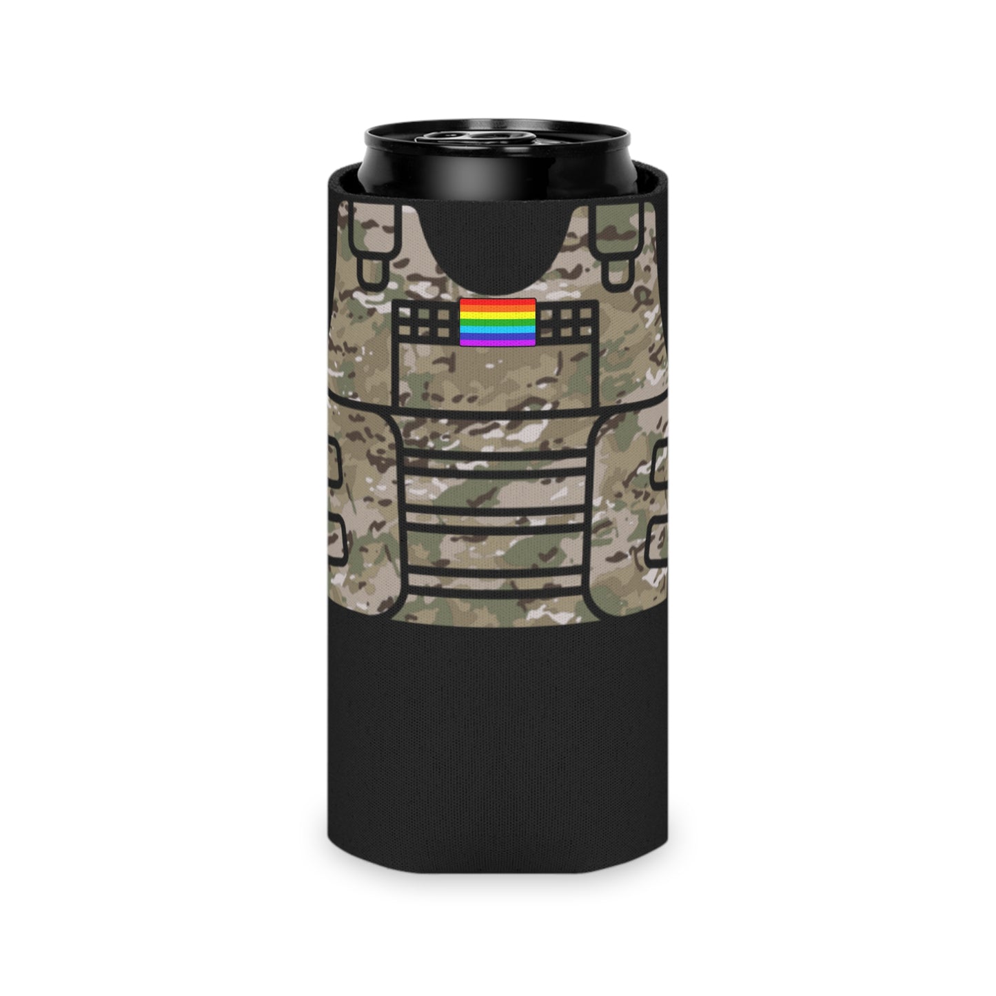 Camo Tactical Vest Can Koozie- Black