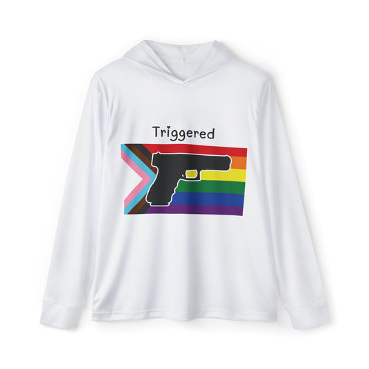 Unisex Pride Flag "Triggered" Performance Hoodie- White