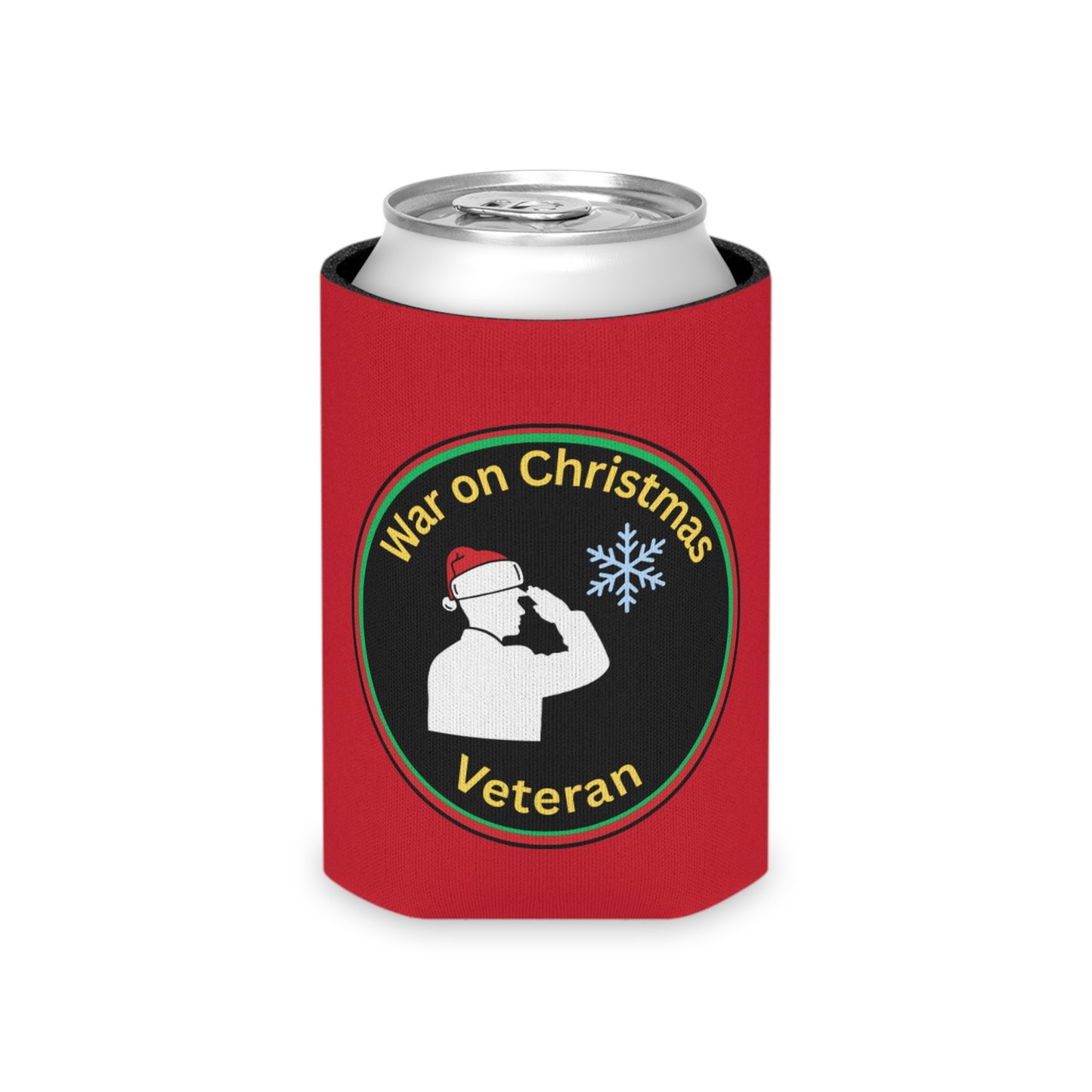 “War on Christmas Veteran” Parody Can Koozie- Red