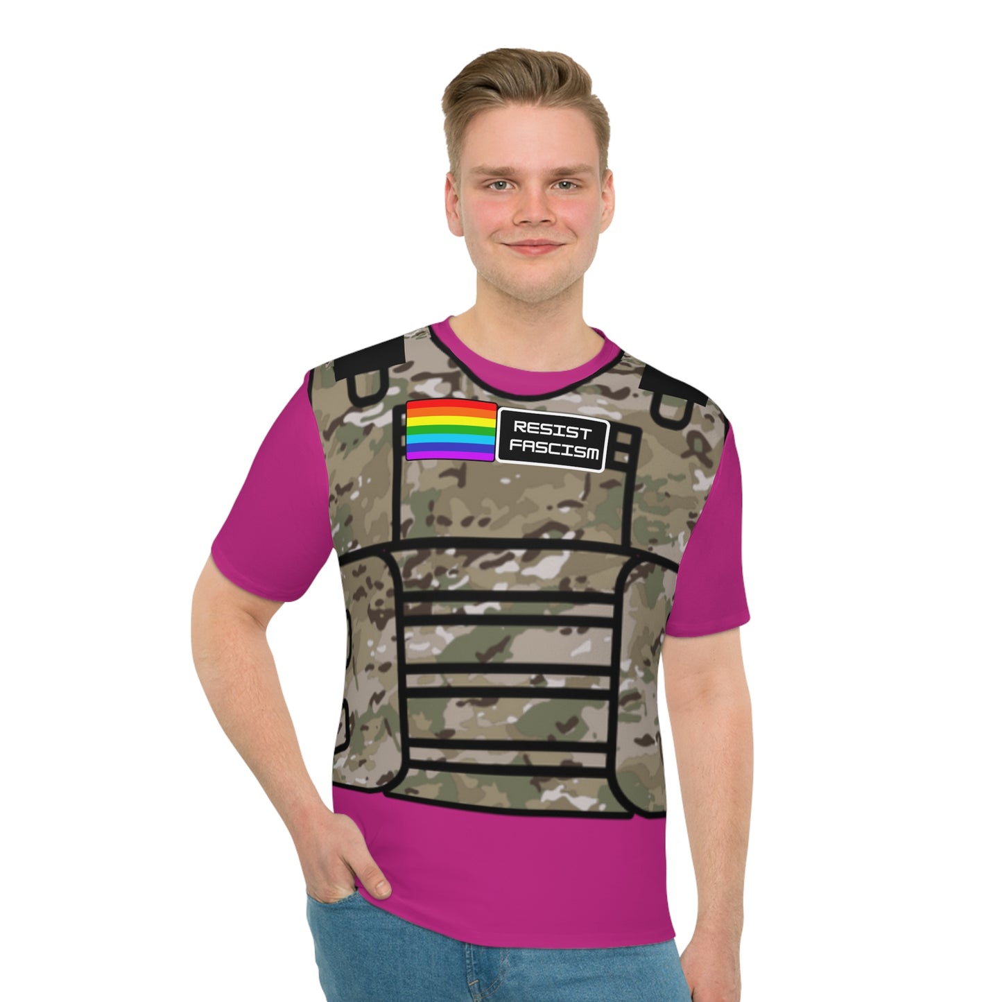Unisex Camo Tactical Vest T-Shirt- Pink