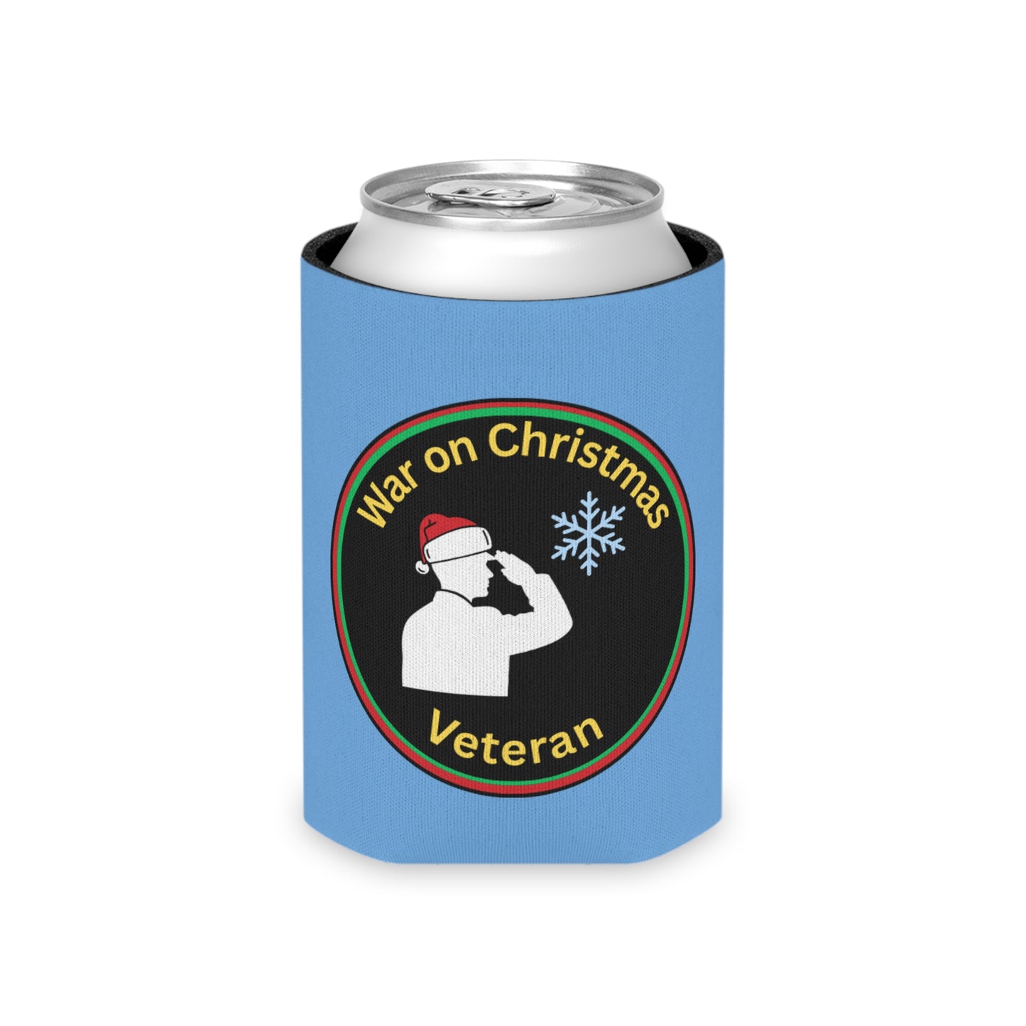 “War on Christmas Veteran” Parody Can Koozie- Blue