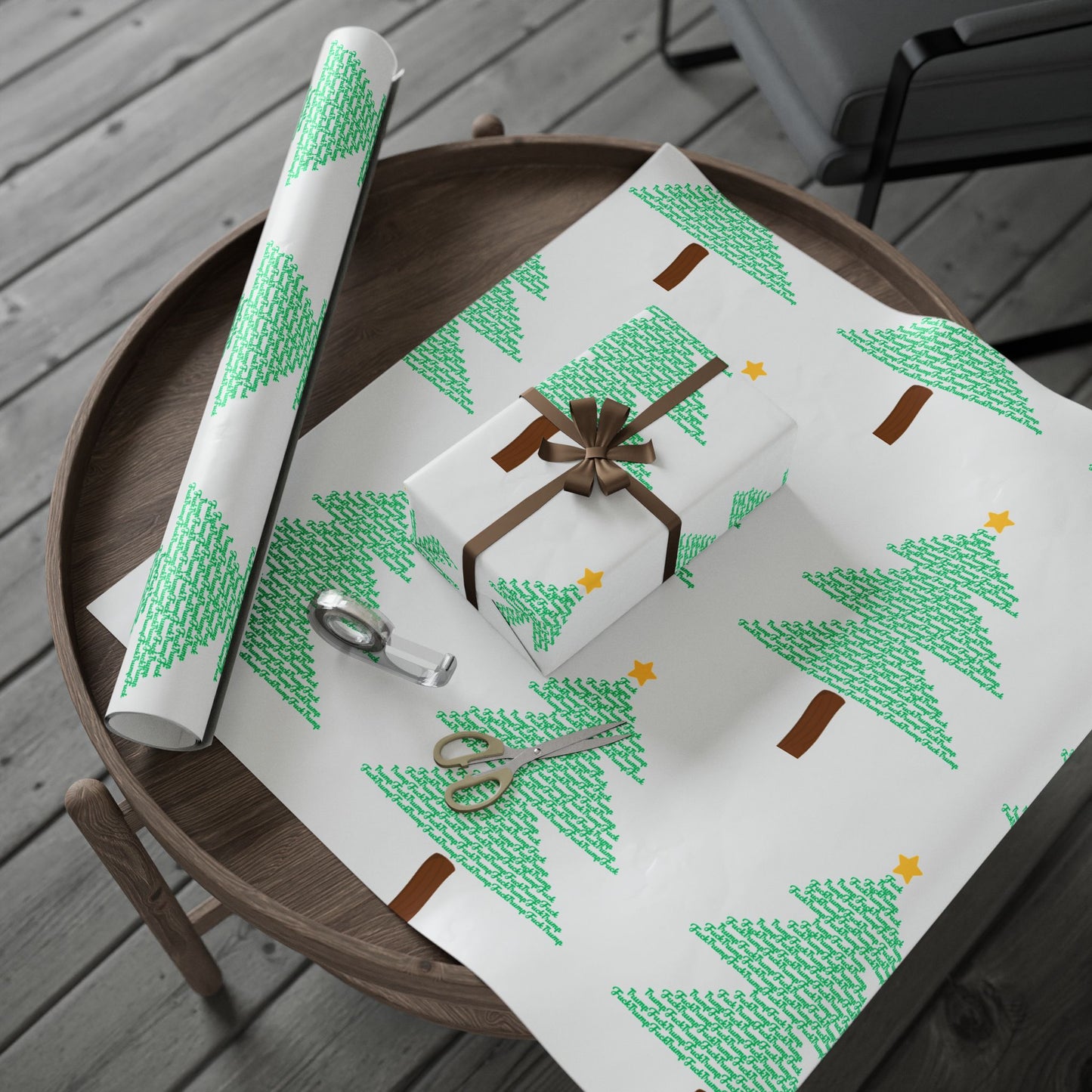 F*** Trump Christmas Tree Holiday Pattern Wrapping Paper- White