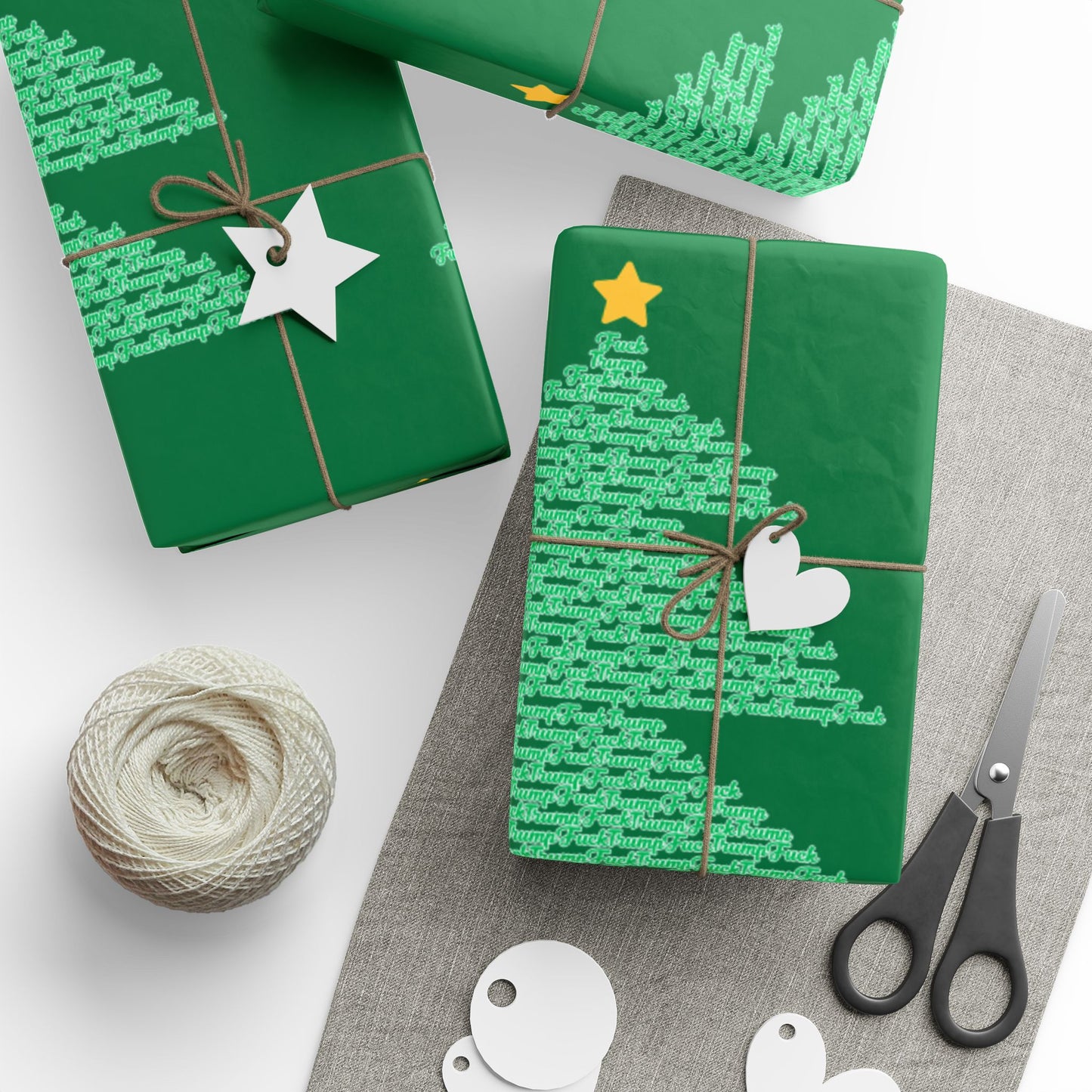 F*** Trump Christmas Tree Holiday Pattern Wrapping Paper- Green