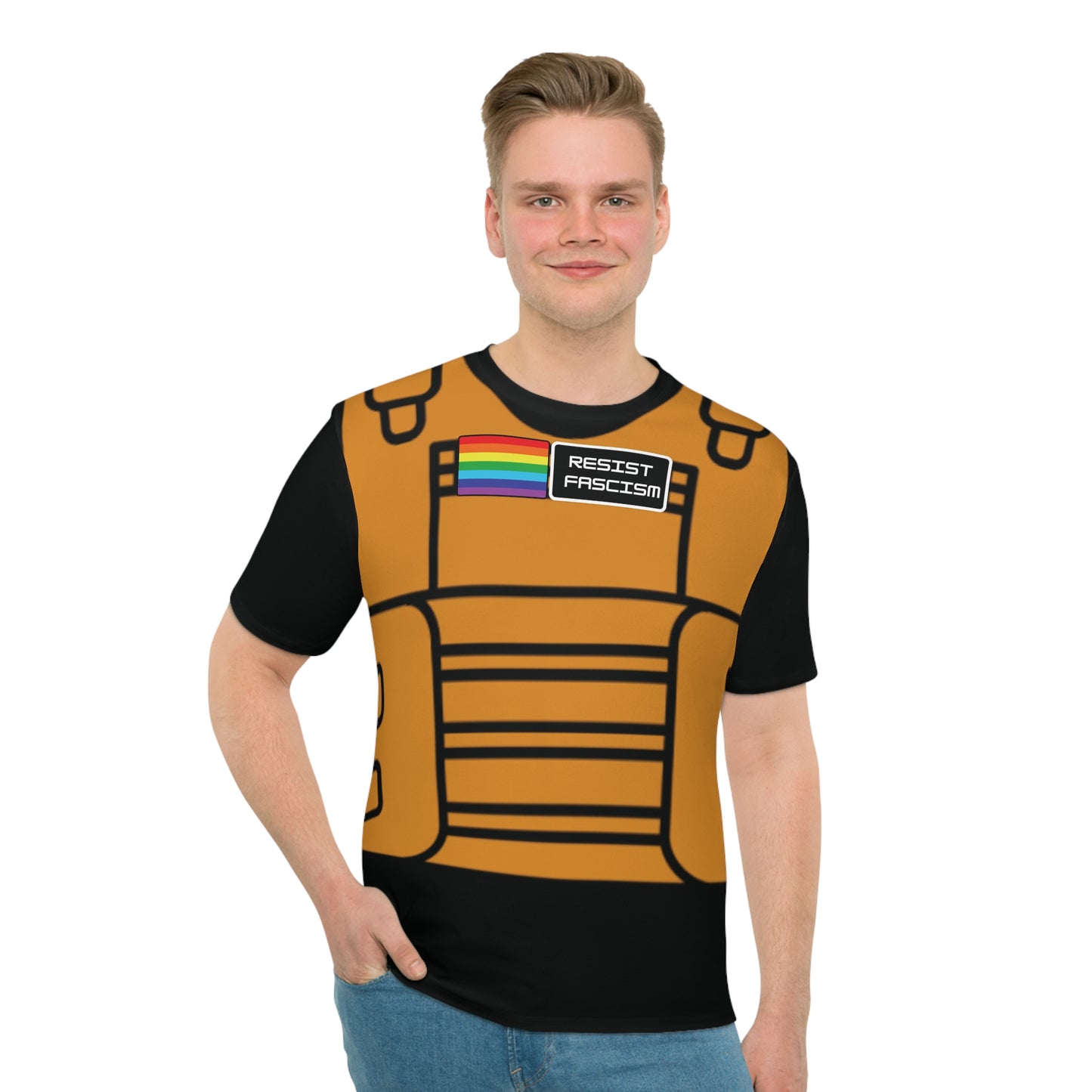 Unisex Tan Tactical Vest T-Shirt- Black