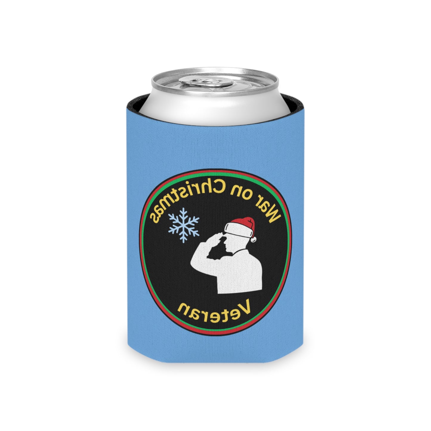“War on Christmas Veteran” Parody Can Koozie- Blue