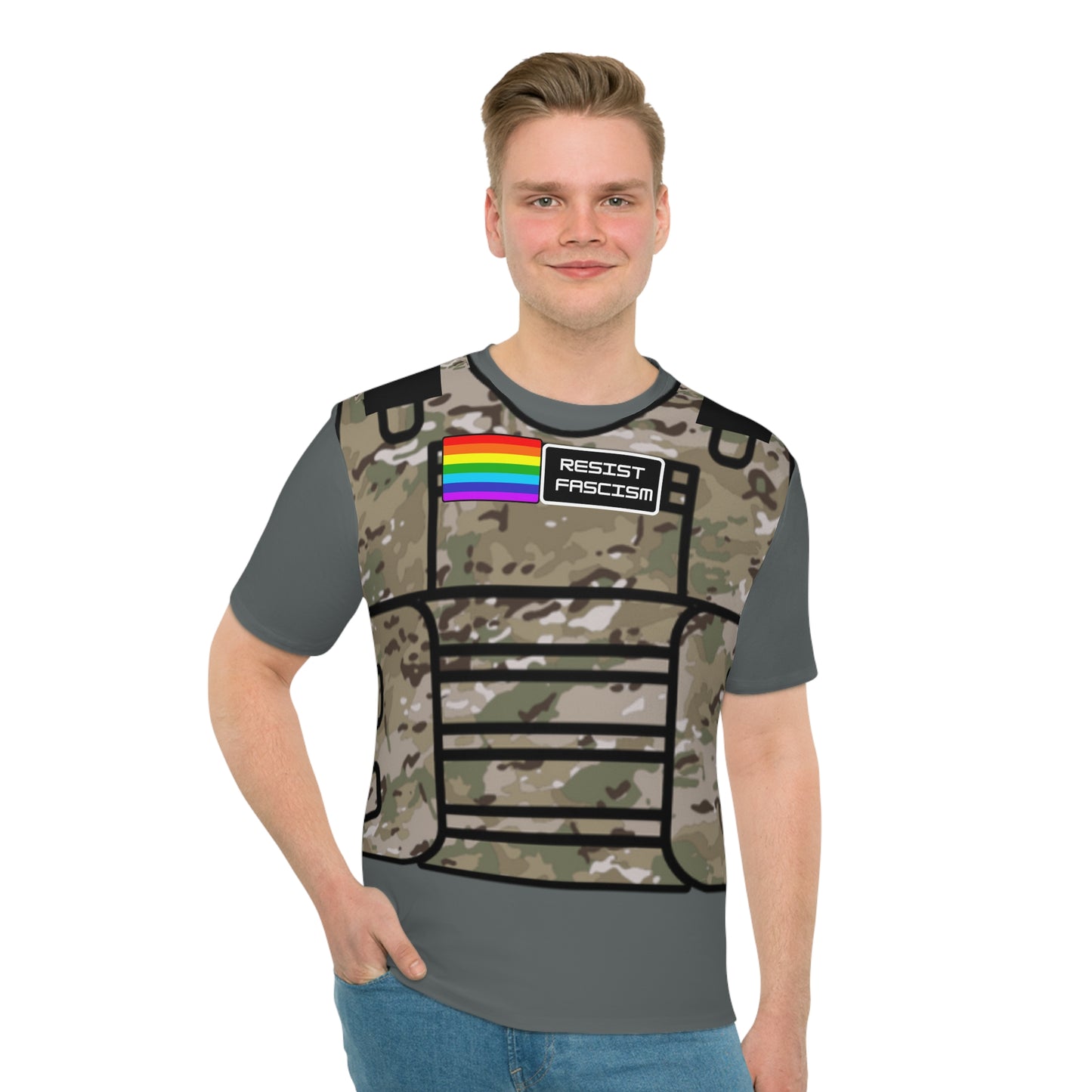 Unisex Camo Tactical Vest T-Shirt- Grey